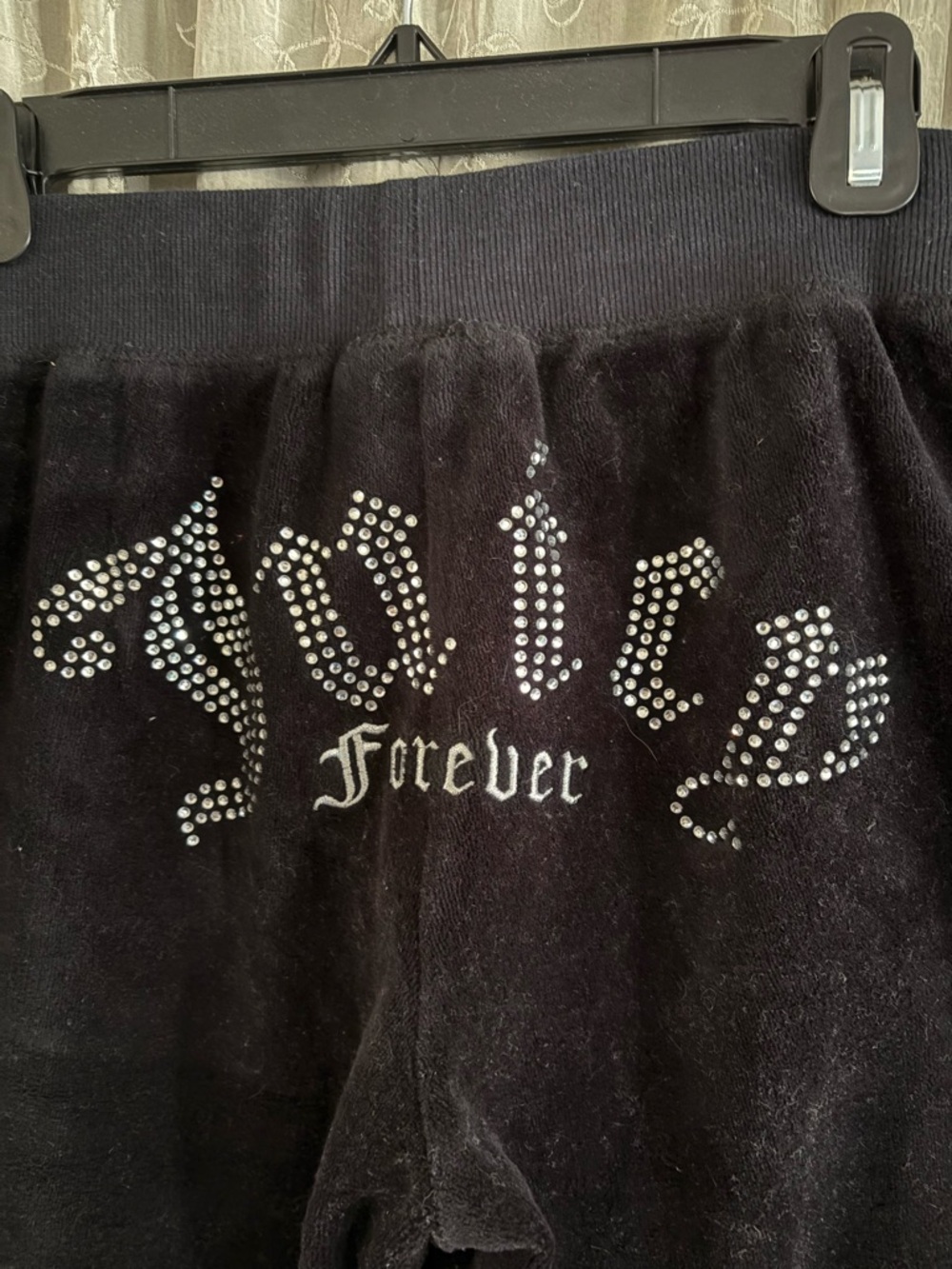 Black Velour Studded 'Forever' Bottoms